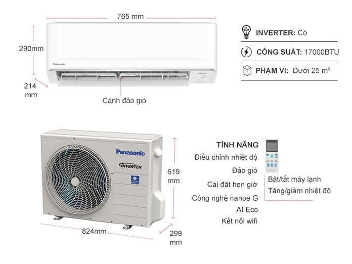 Máy lạnh Panasonic 2.0HP - Inverter CU/CS-RU18AKH-8